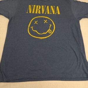 Nirvana 2015 Blue Grey Tshirt Featuring Iconic Smiley Face 2XL